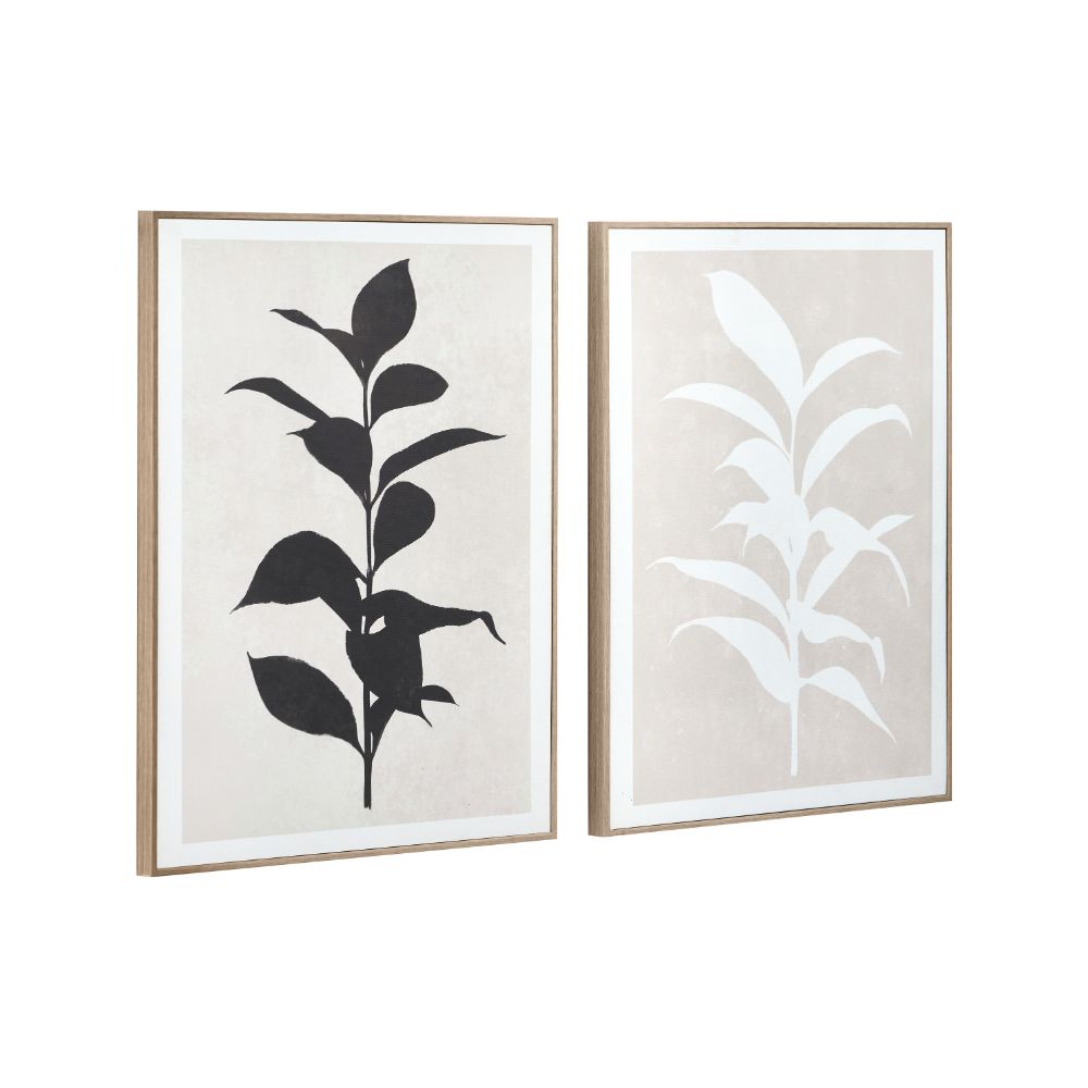 Canvases Natural and Black Leaf Print with Natural Frames