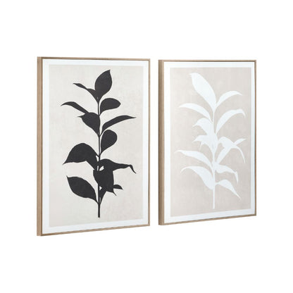 Canvases Natural and Black Leaf Print with Natural Frames