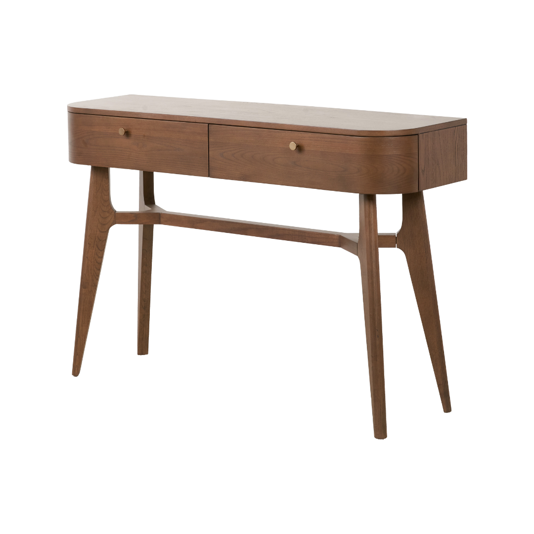 Elias Dark Ash Wood Retro 2 Drawer Console Table