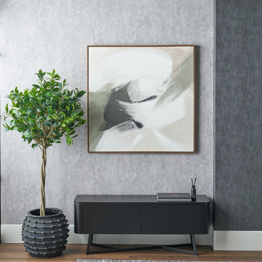 Canvas Monochrome Abstract Square with Oak Effect Frame