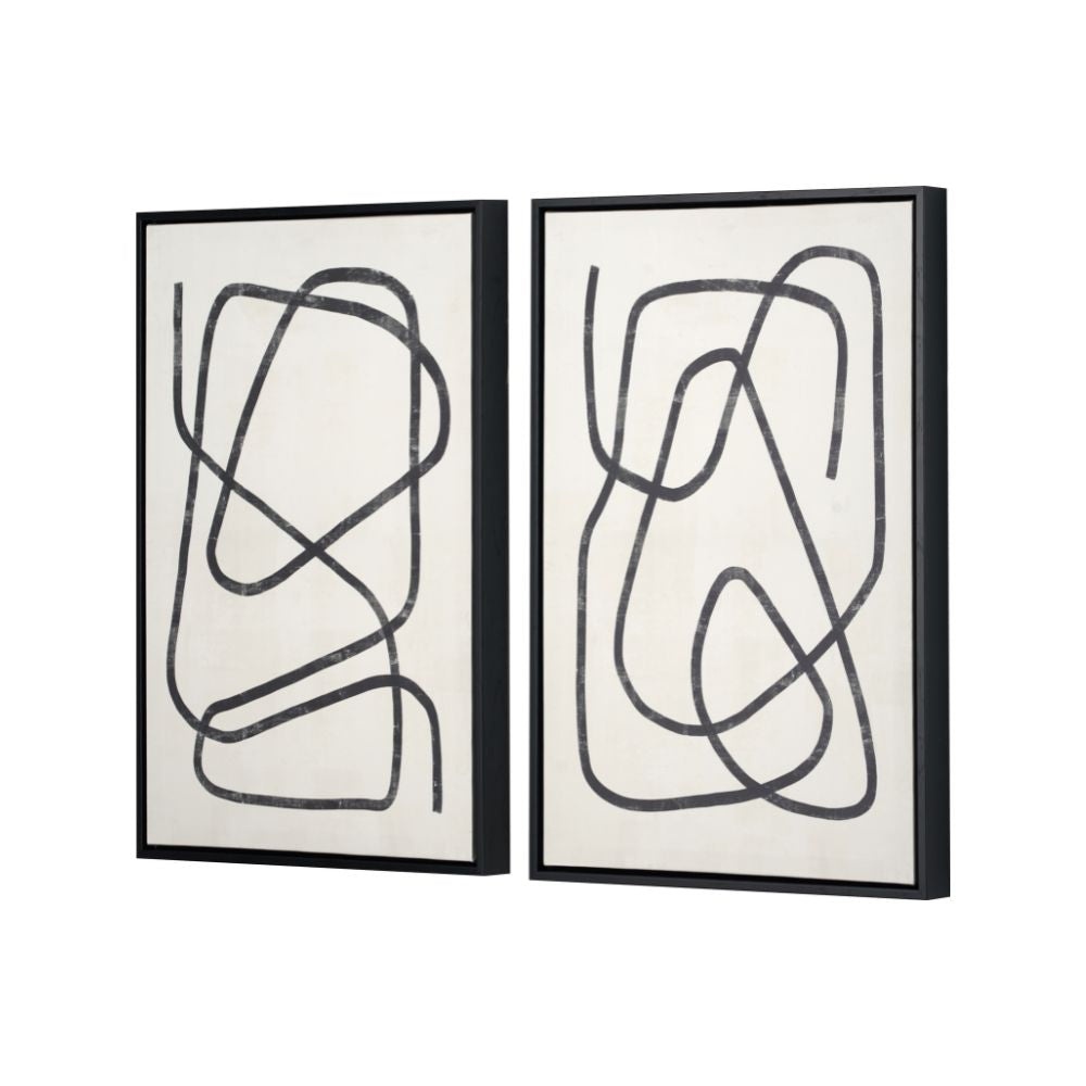 Canvases Black Squiggle Print with Black Frames (Set of 2)