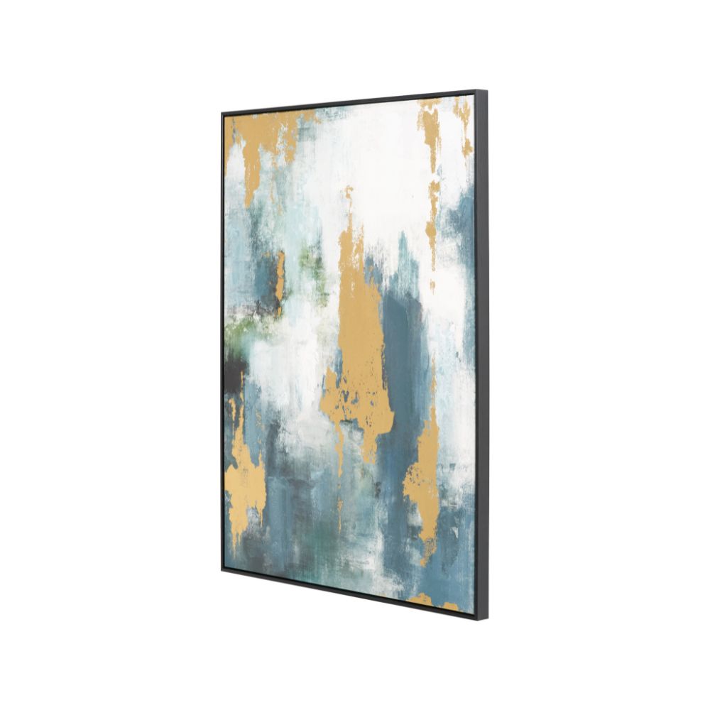 Canvas Gold and Blue Tone Abstract with Black Frame