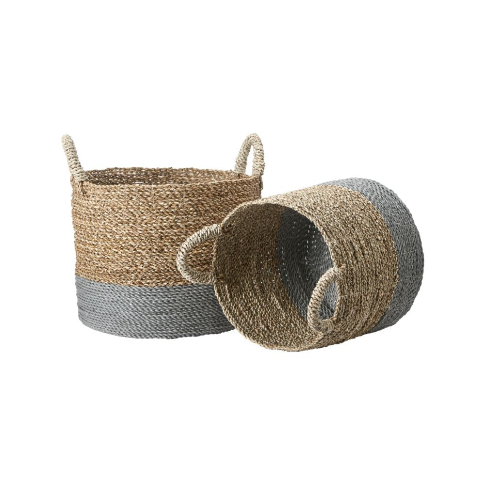 Banana Leaf Two Tone Natural and Grey Baskets (Set of 2)