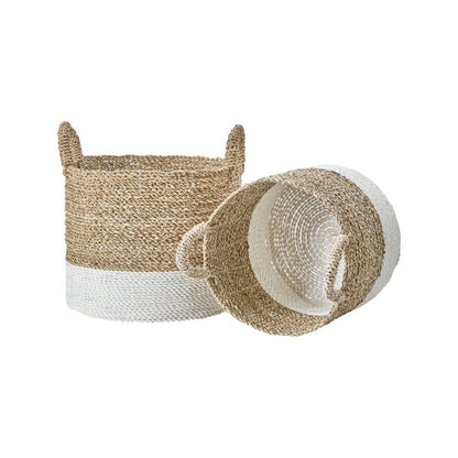 Banana Leaf Two Tone Natural and White Baskets (Set of 2)