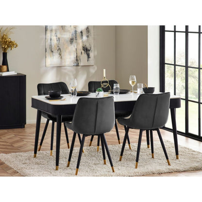 Louis Fluted 1.9m Stone Top Dining Table With Drawers Black