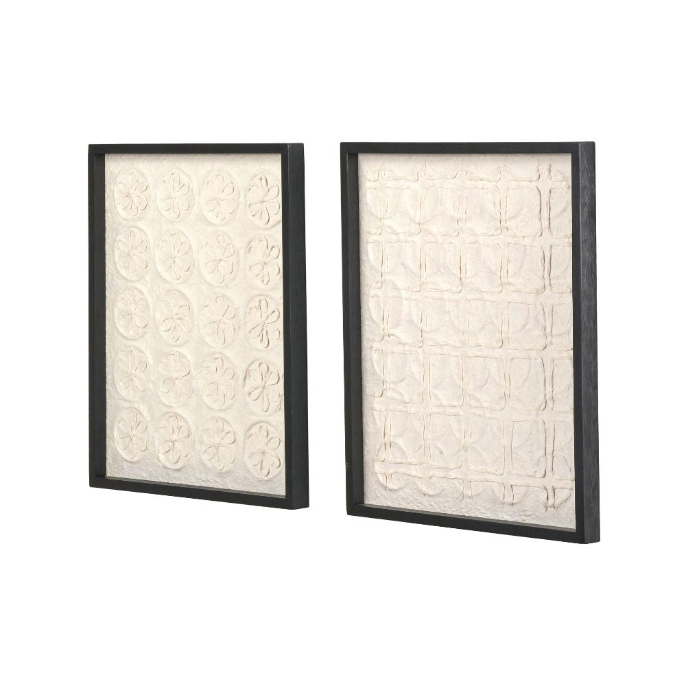 Natural Paper Circular Pattern Design with Black Frames (Set of 2)