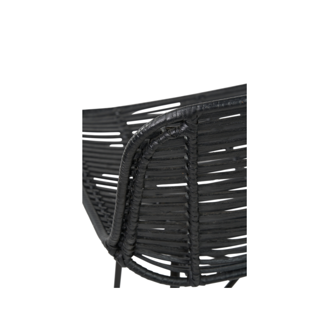 Rattan Core and Black Metal Bar Stool