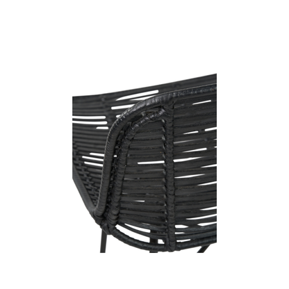 Rattan Core and Black Metal Bar Stool
