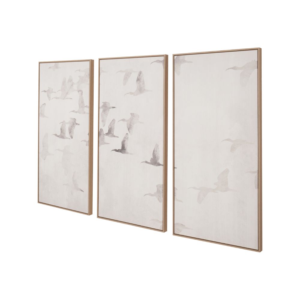 Birds Canvases Natural and White with Natural Frames (Set of 3)
