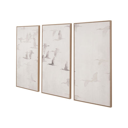 Birds Canvases Natural and White with Natural Frames (Set of 3)