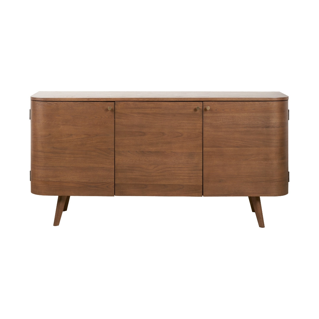 Elias Dark Ash Wood Retro 3 Door Sideboard