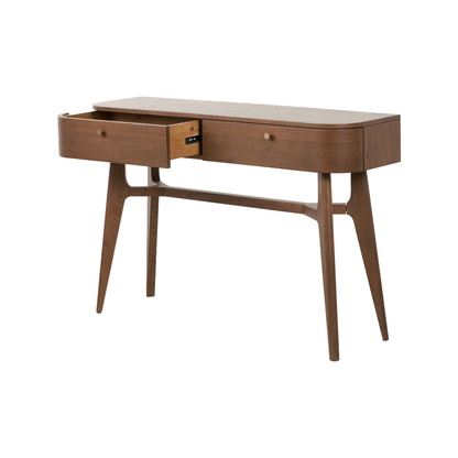 Elias Dark Ash Wood Retro 2 Drawer Console Table