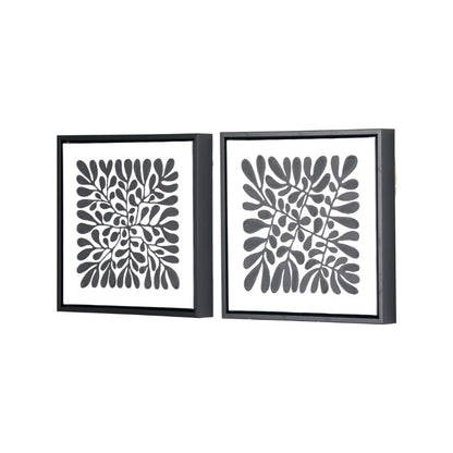 Square Canvases Black Leaf Print with Black Frames (Set of 2)