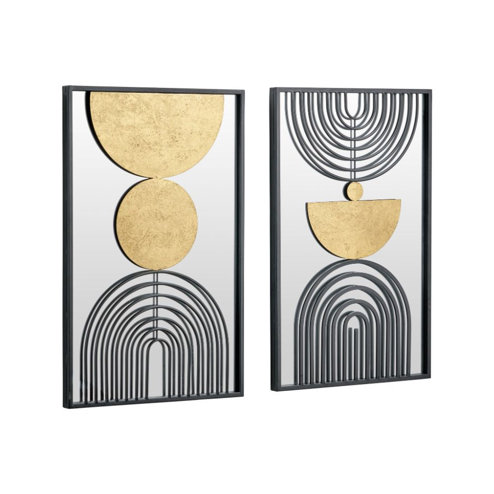 Mirrored Black and Gold Metal Wall Art (Set of 2)