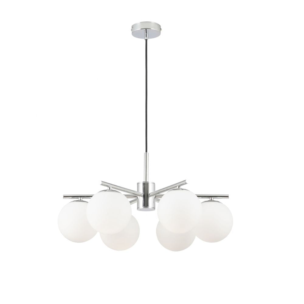 Asterope 6 White Orb and Shiny Chrome Metal Pendant