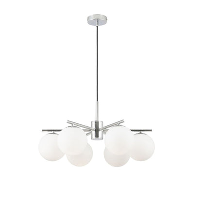 Asterope 6 White Orb and Shiny Chrome Metal Pendant