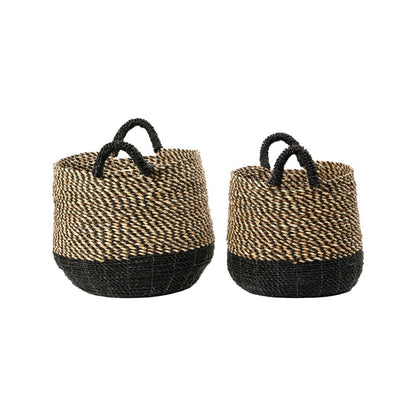 Seagrass Natural and Black Round Handled Baskets (Set of 2)