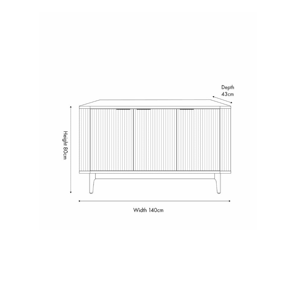 Raie Dark Brown Pine Wood 3 door Sideboard