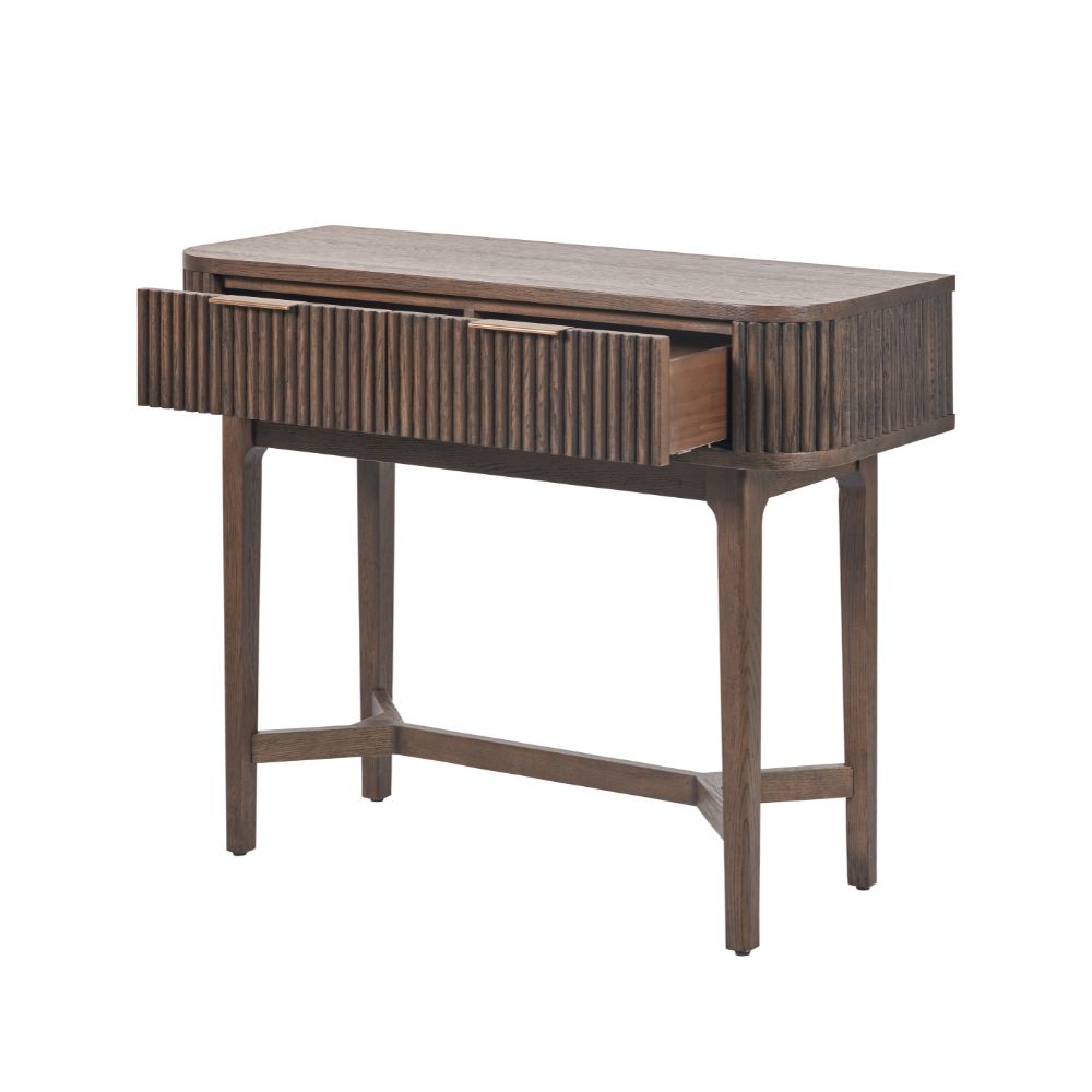 Raie Ribbed Oak and Pine Wood Console Table