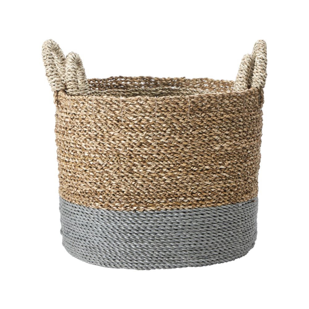Banana Leaf Two Tone Natural and Grey Baskets (Set of 2)