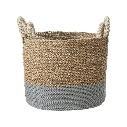 Banana Leaf Two Tone Natural and Grey Baskets (Set of 2)