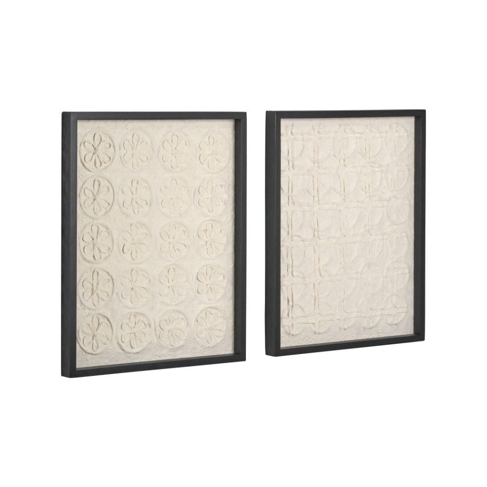 Natural Paper Circular Pattern Design with Black Frames (Set of 2)