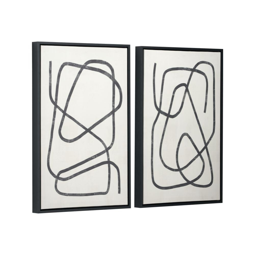 Canvases Black Squiggle Print with Black Frames (Set of 2)