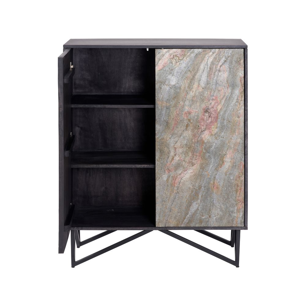Verde Black Mango Wood and Stone Veneer Sideboard