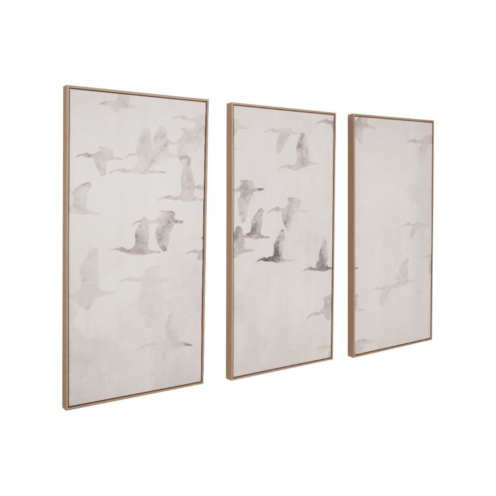 Birds Canvases Natural and White with Natural Frames (Set of 3)
