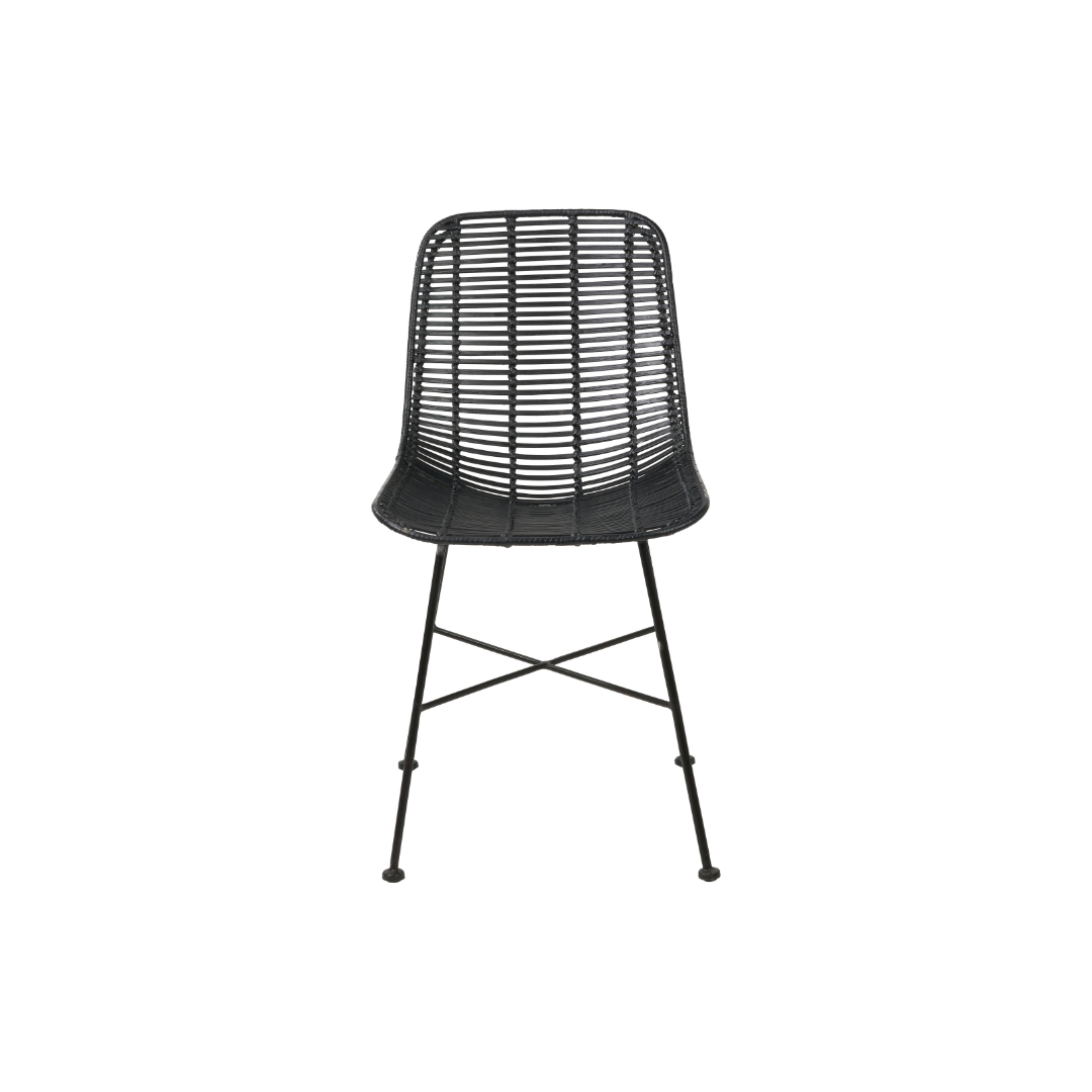 Rattan Core and Black Metal Dining Chair
