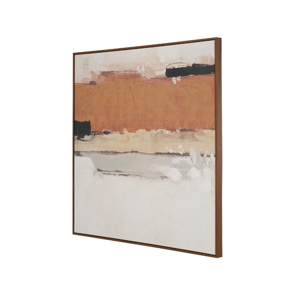 Abstract Square Canvas White and Terracotta with Oak Effect Frame