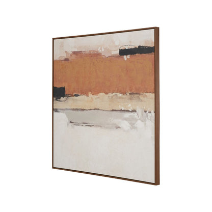 Abstract Square Canvas White and Terracotta with Oak Effect Frame