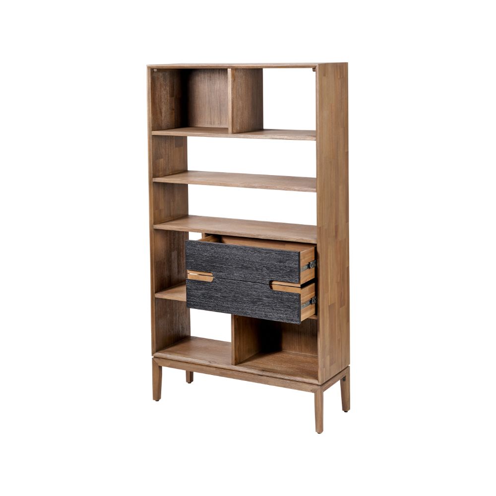Gio Acacia Wood 2 Drawer 7 Niche Display Cabinet