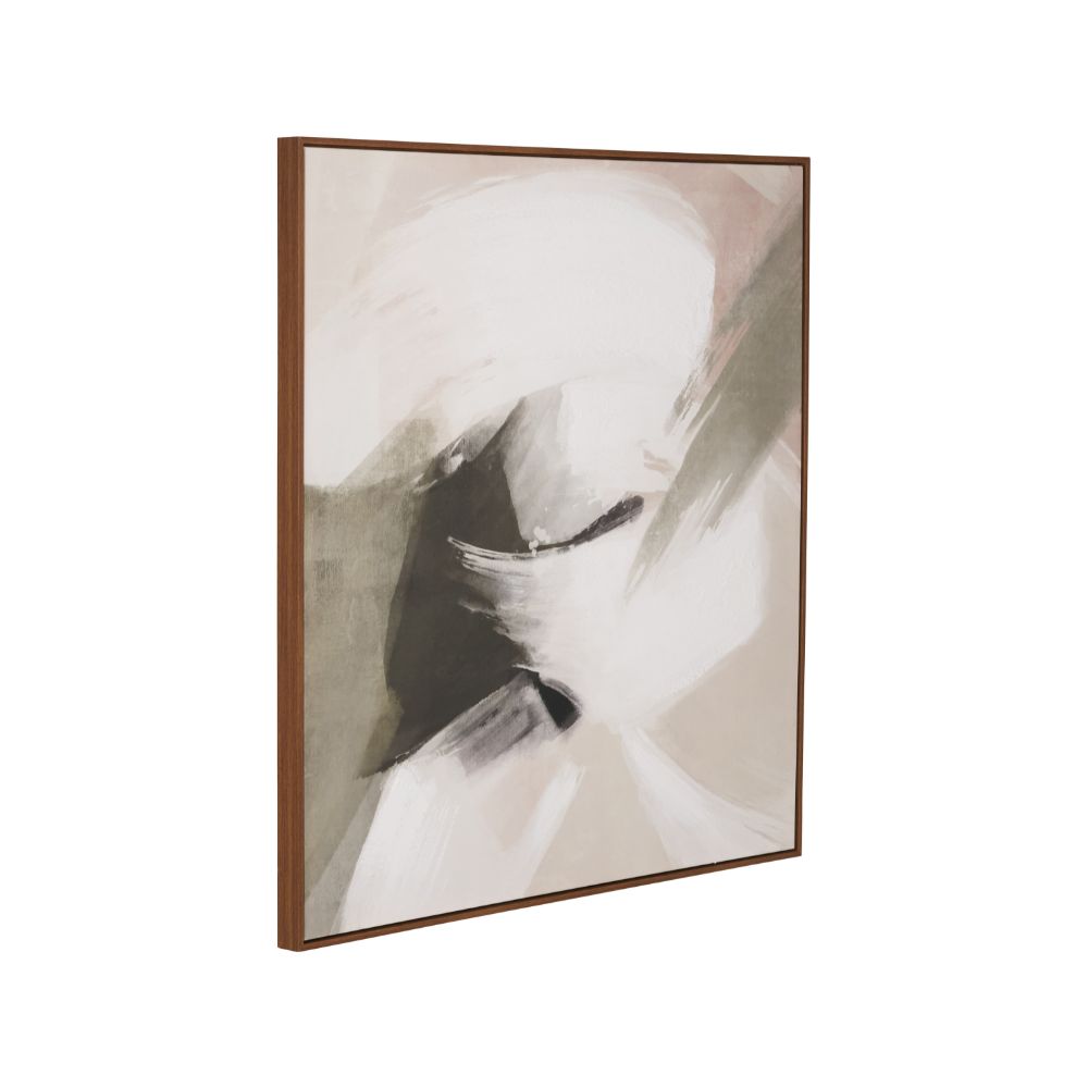 Canvas Monochrome Abstract Square with Oak Effect Frame