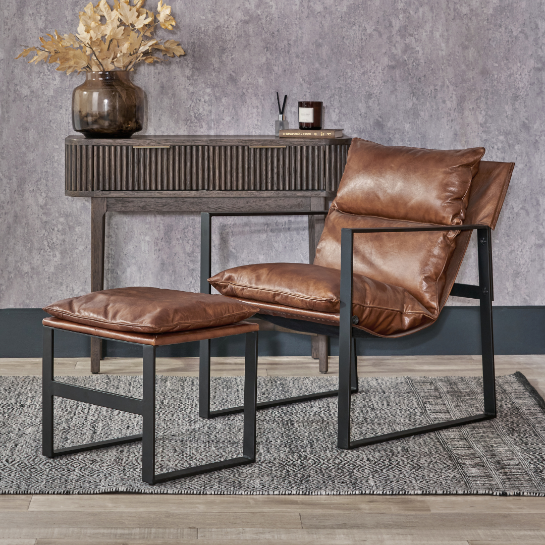 Nico Leather Chair and Footstool