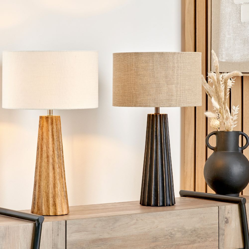 Draydon Mango Wood Textured Cone Table Lamp