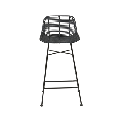 Rattan Core and Black Metal Bar Stool