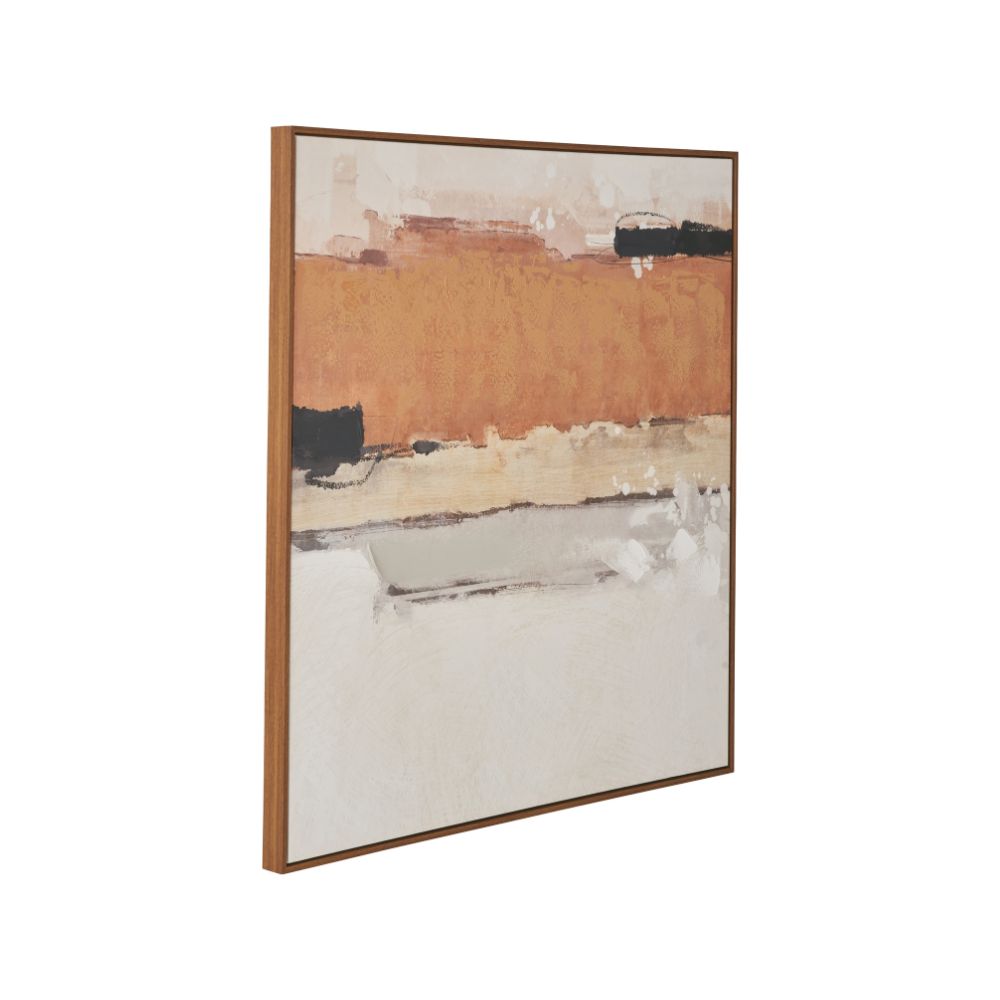 Abstract Square Canvas White and Terracotta with Oak Effect Frame