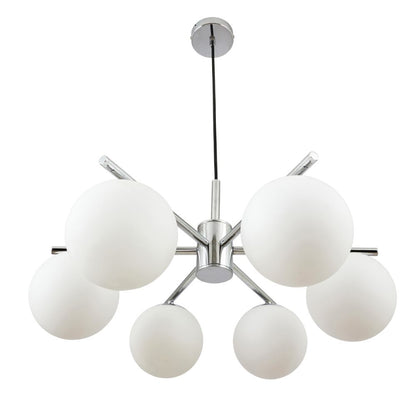 Asterope 6 White Orb and Shiny Chrome Metal Pendant