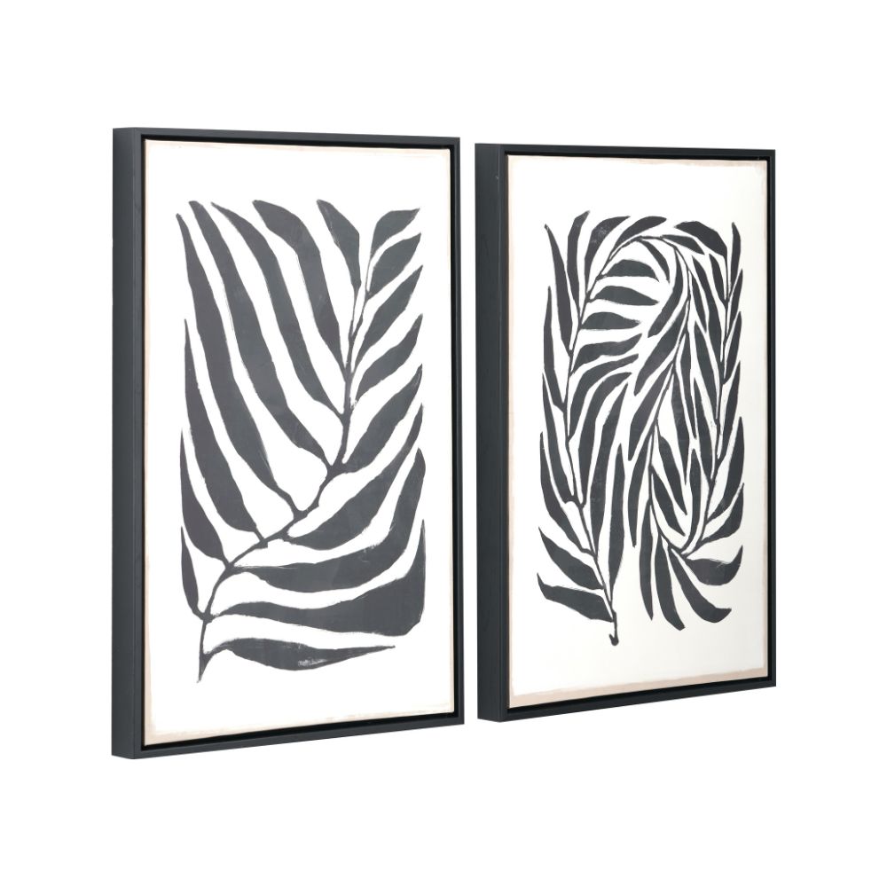 Canvases Black Leaf Print with Black Frames (Set of 2)
