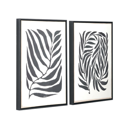 Canvases Black Leaf Print with Black Frames (Set of 2)