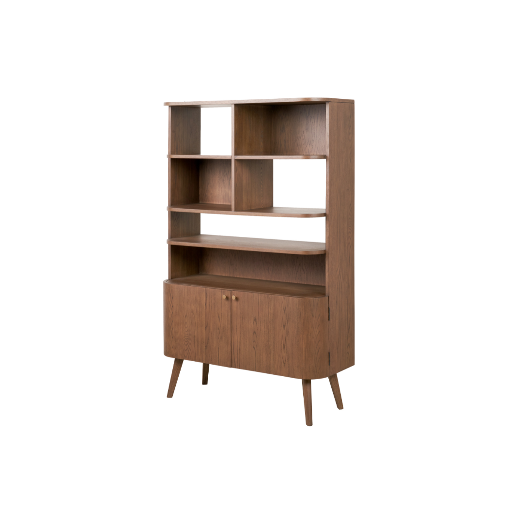 Elias Dark Ash Wood Retro Shelf Unit