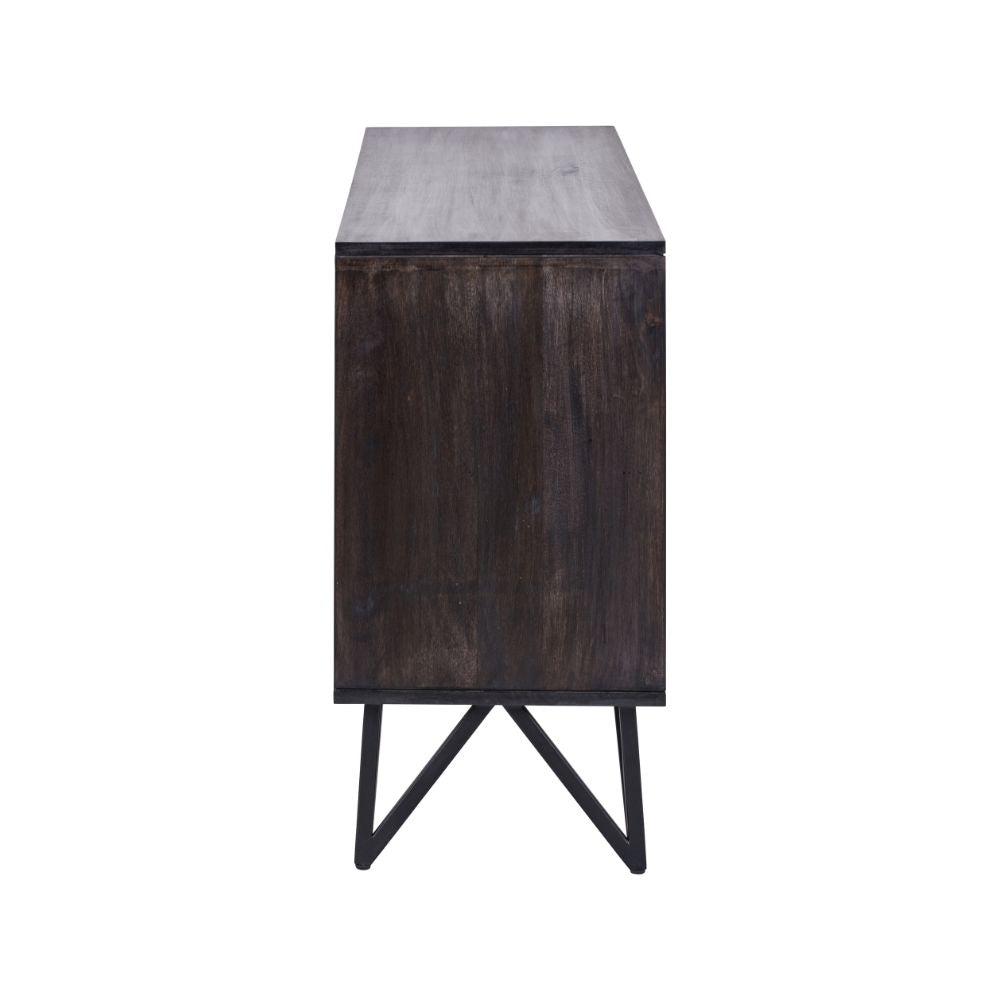 Verde Black Mango Wood and Stone Veneer 4 door Sideboard