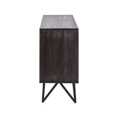 Verde Black Mango Wood and Stone Veneer 4 door Sideboard