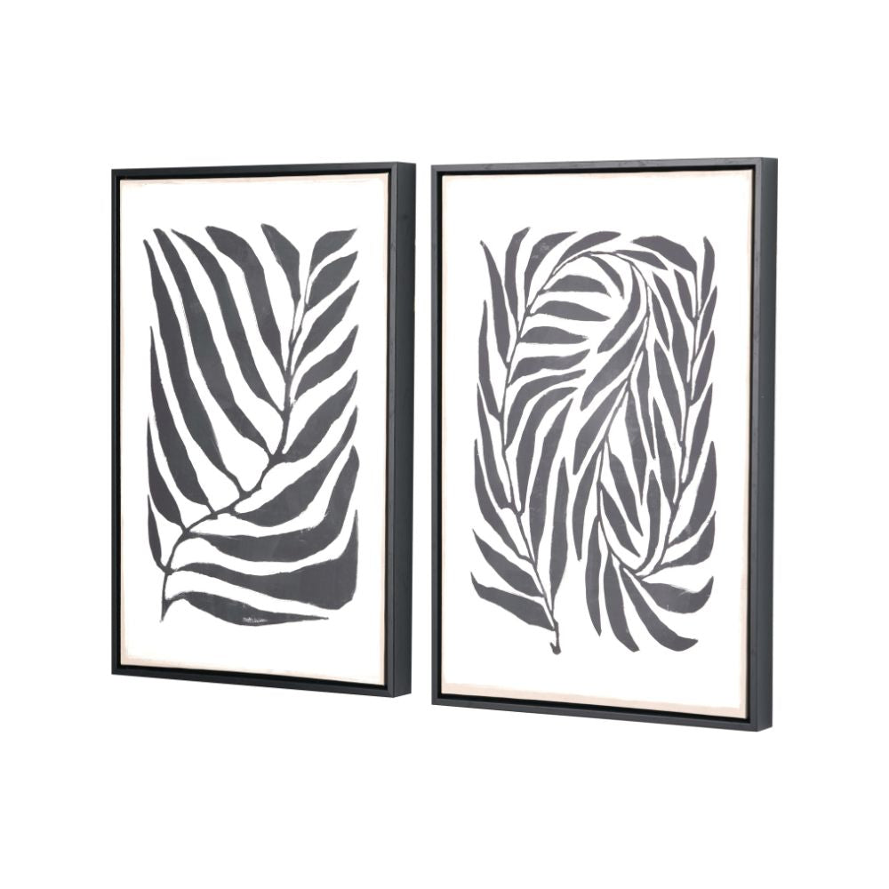 Canvases Black Leaf Print with Black Frames (Set of 2)