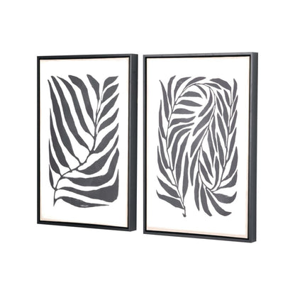 Canvases Black Leaf Print with Black Frames (Set of 2)