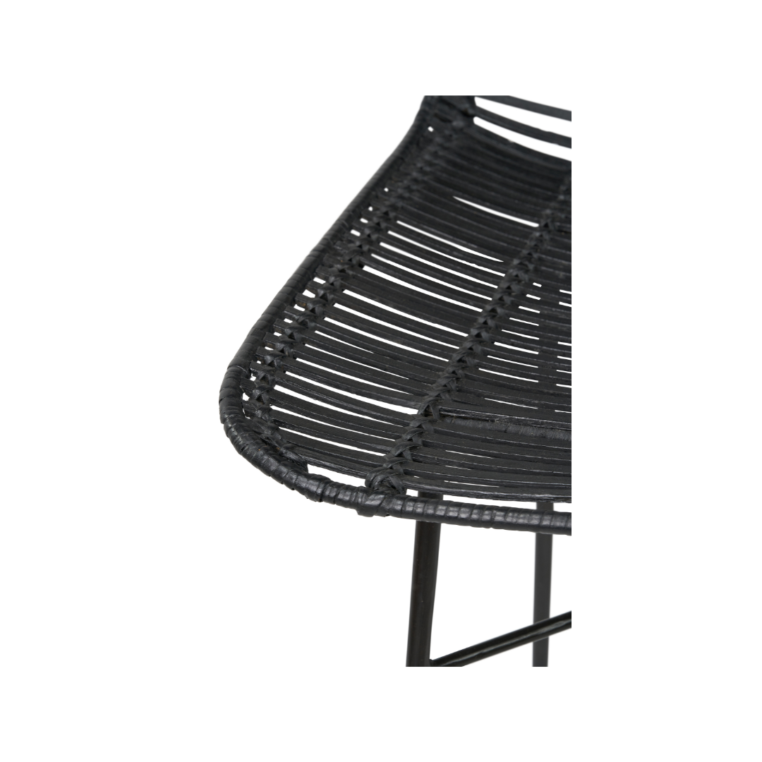 Rattan Core and Black Metal Bar Stool