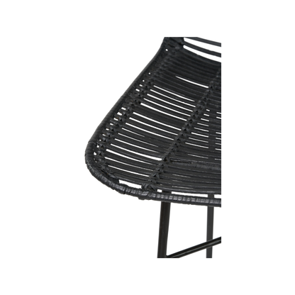 Rattan Core and Black Metal Bar Stool
