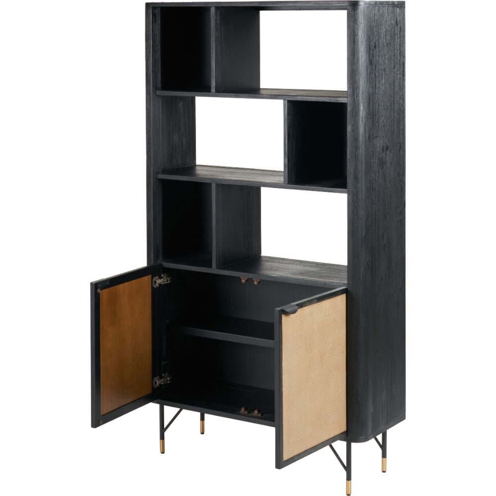 Fiji Black Acacia Wood 2 Door 6 Niche Display Cabinet