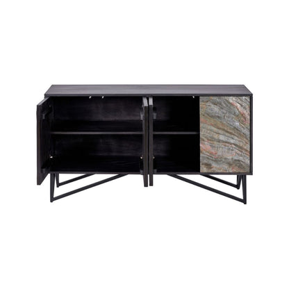 Verde Black Mango Wood and Stone Veneer 4 door Sideboard